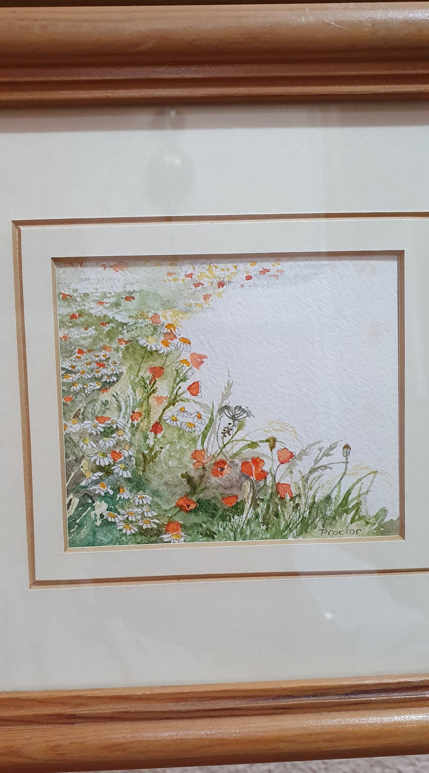 Landscape painting with red poppies