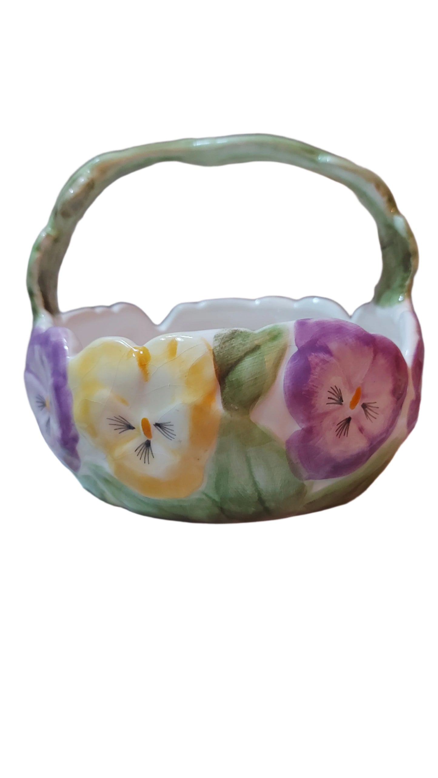 Ceramic basket with pansies by Pansy Fine Ceramics
