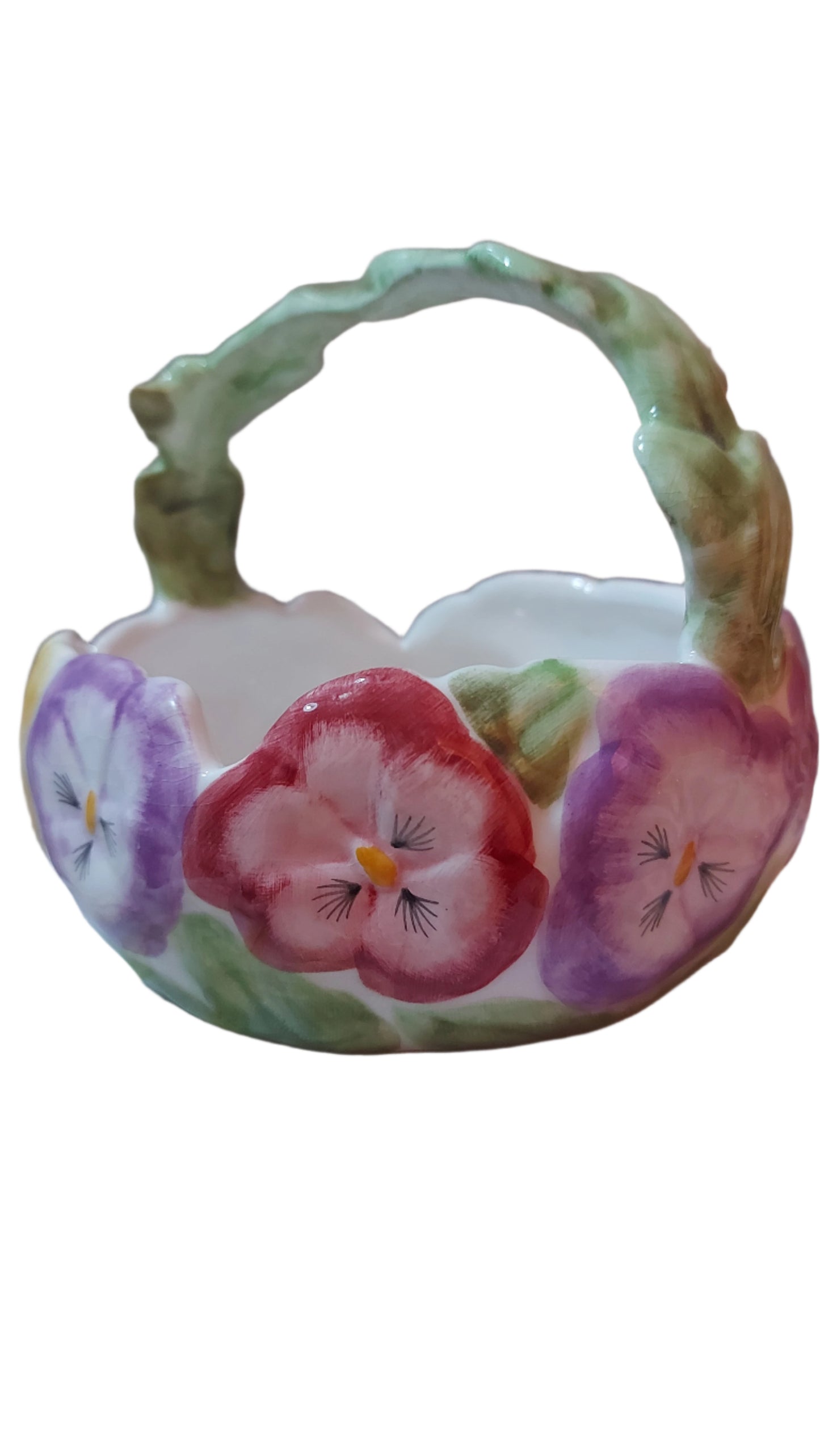 Ceramic basket with pansies by Pansy Fine Ceramics