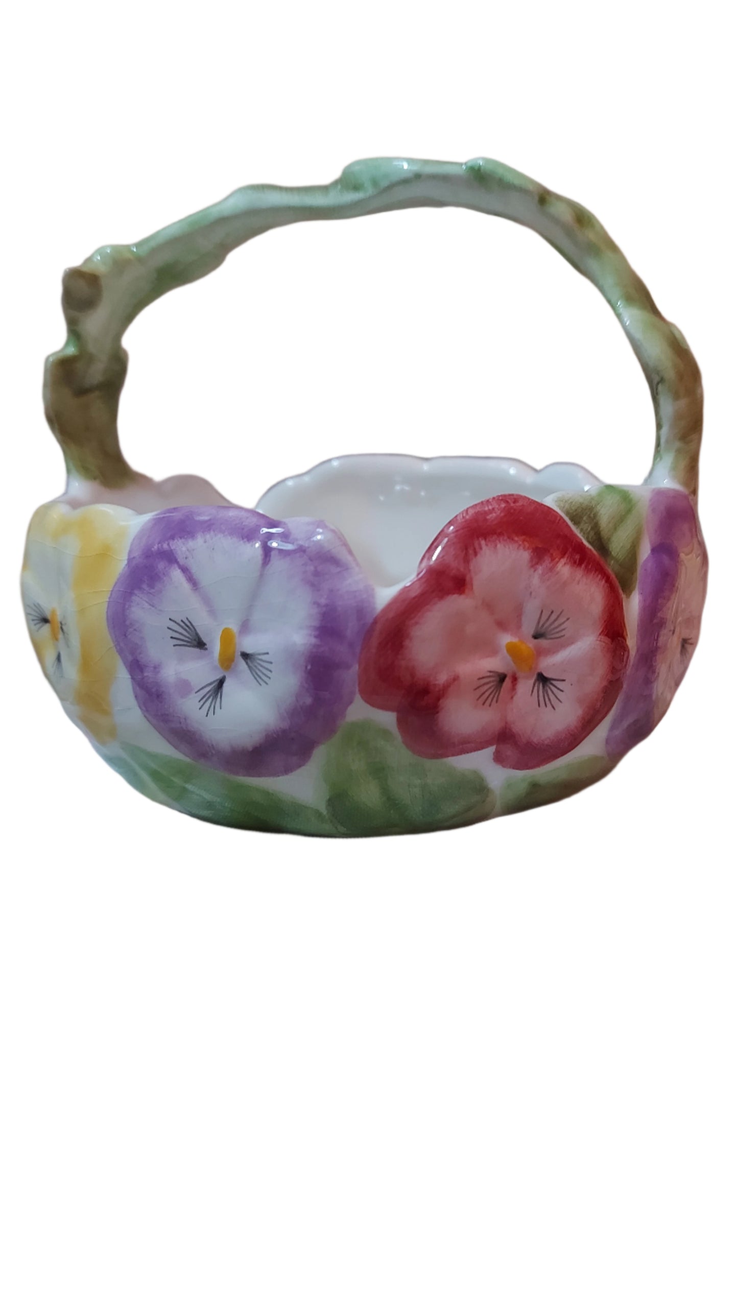 Ceramic basket with pansies by Pansy Fine Ceramics