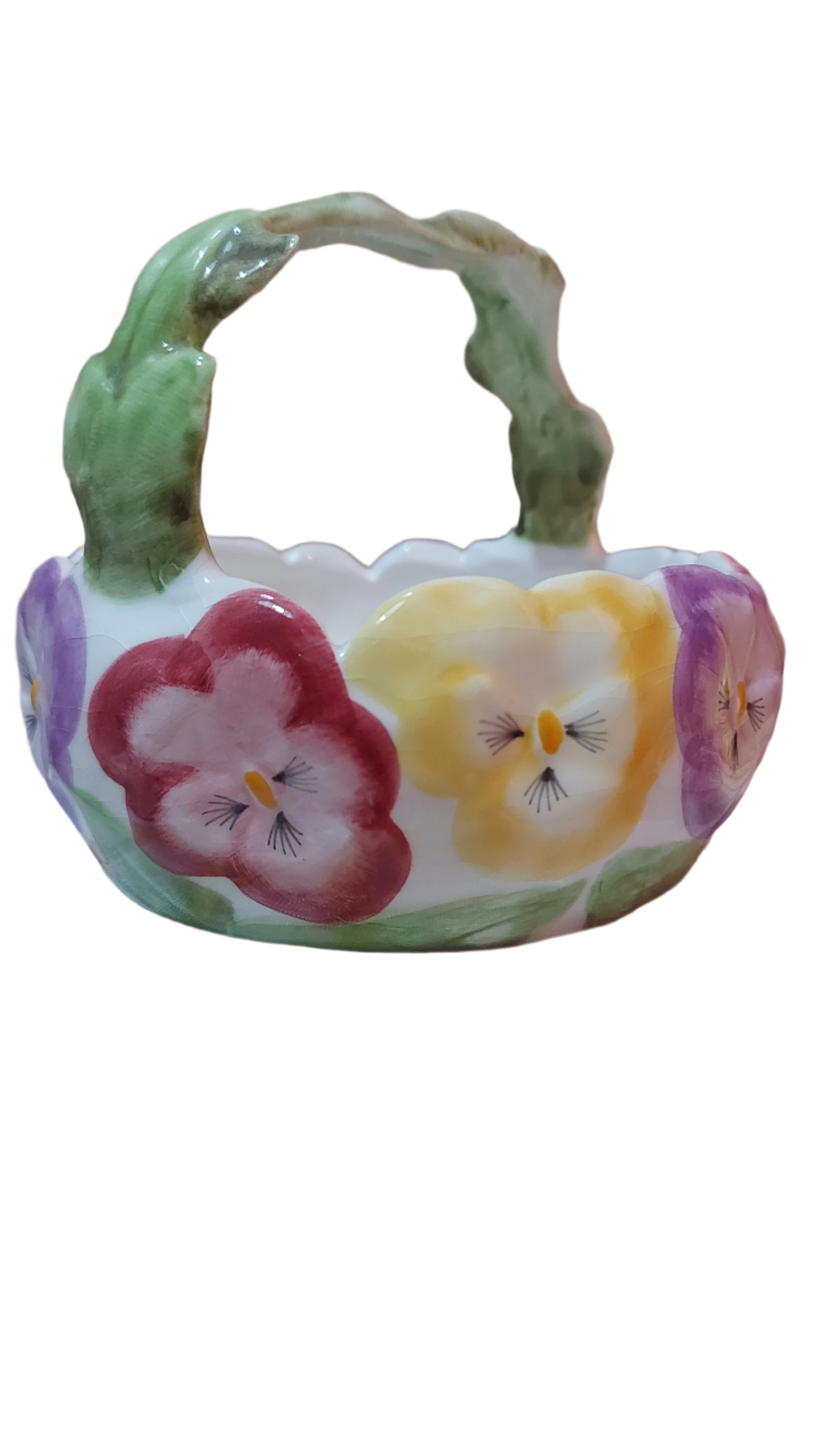 Ceramic basket with pansies by Pansy Fine Ceramics