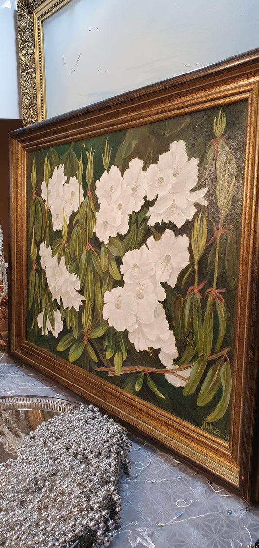 Изключително рядка картина със подпис на Художника G. White - изящния Американски Рододендрон
