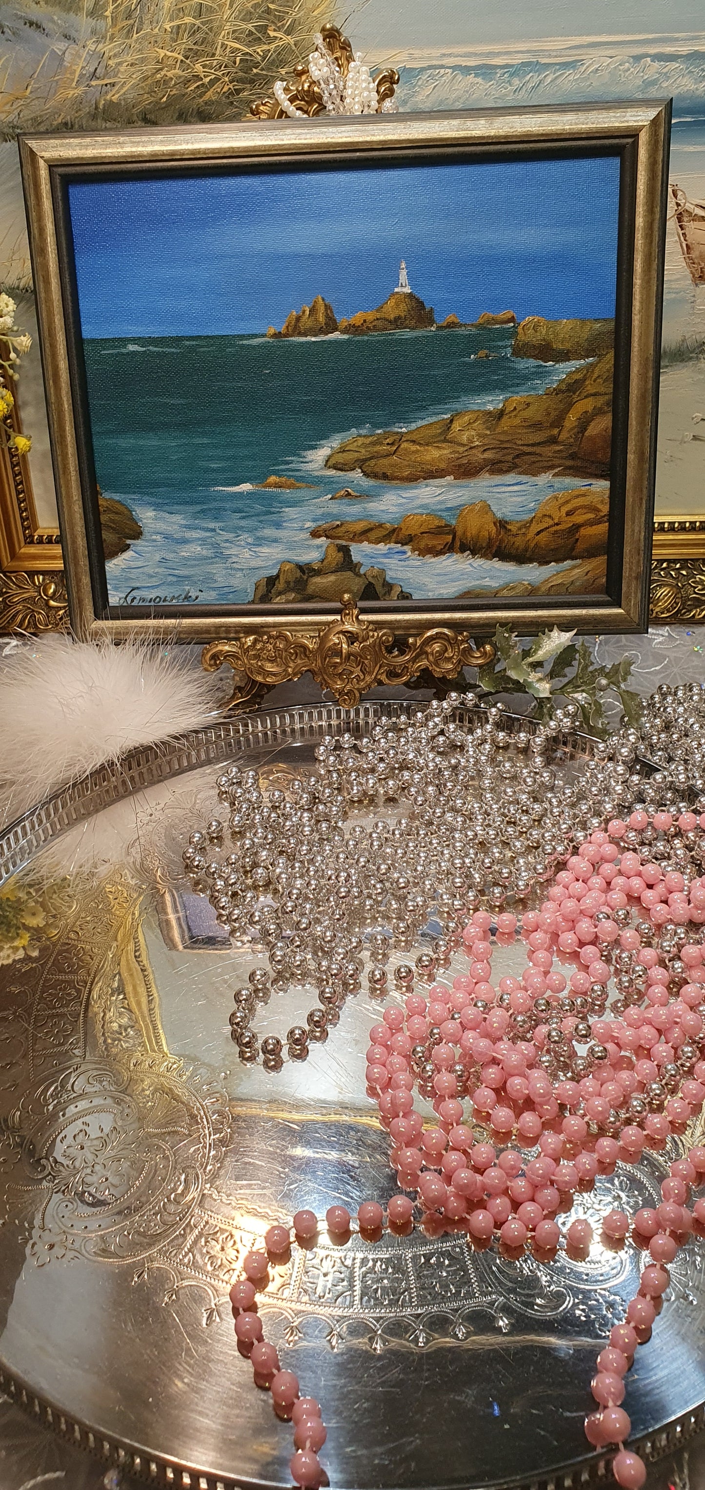 A painting depicting a seascape