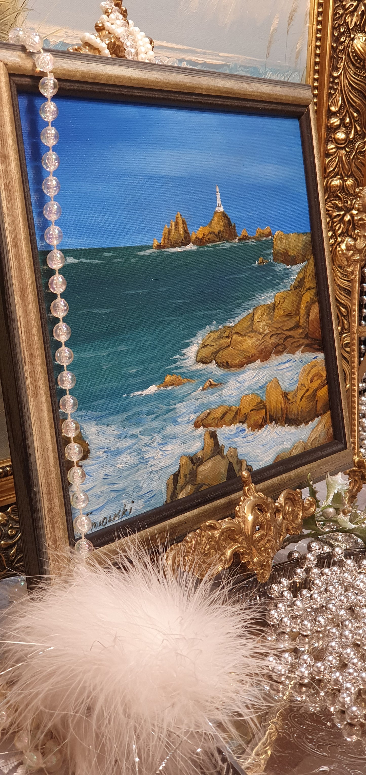 A painting depicting a seascape