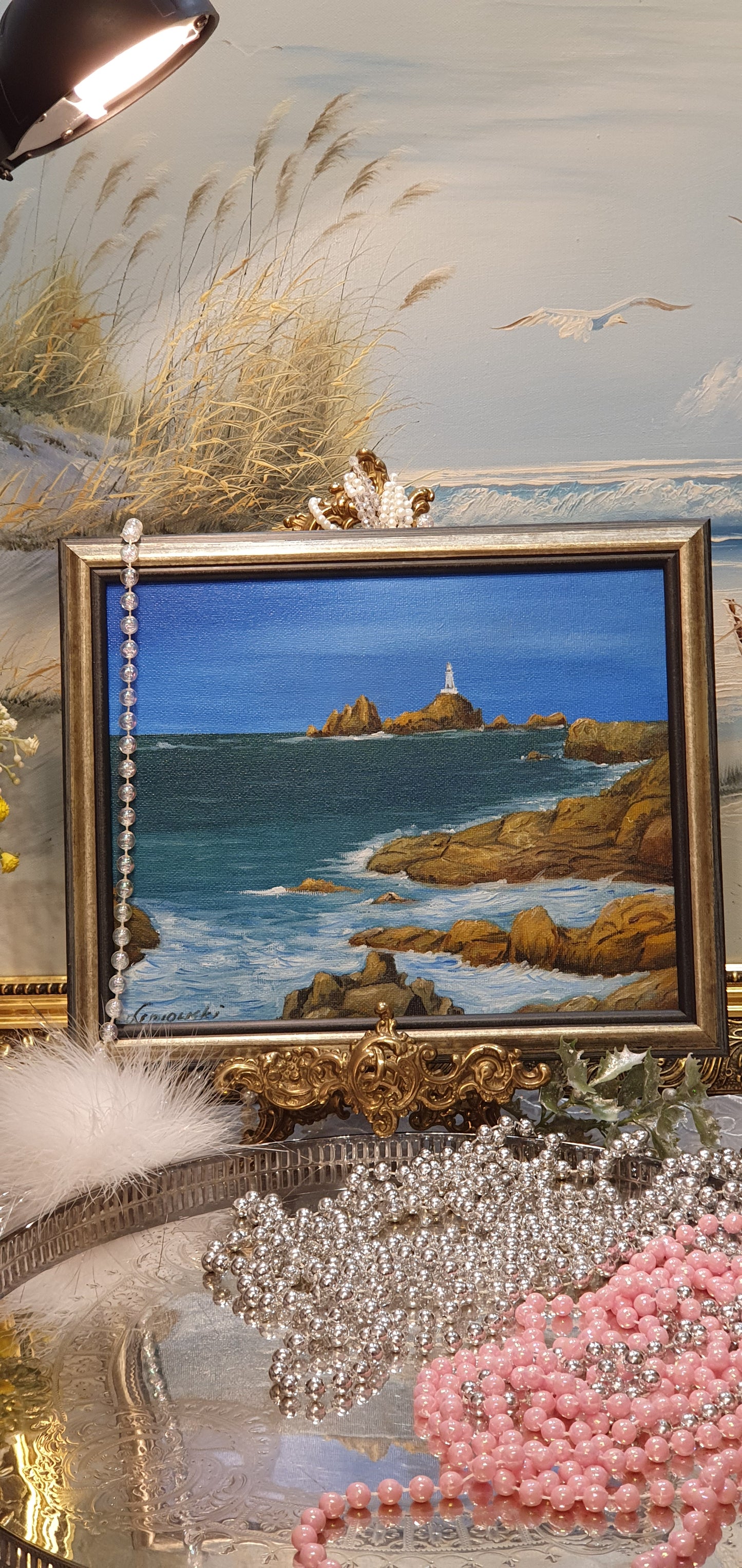 A painting depicting a seascape