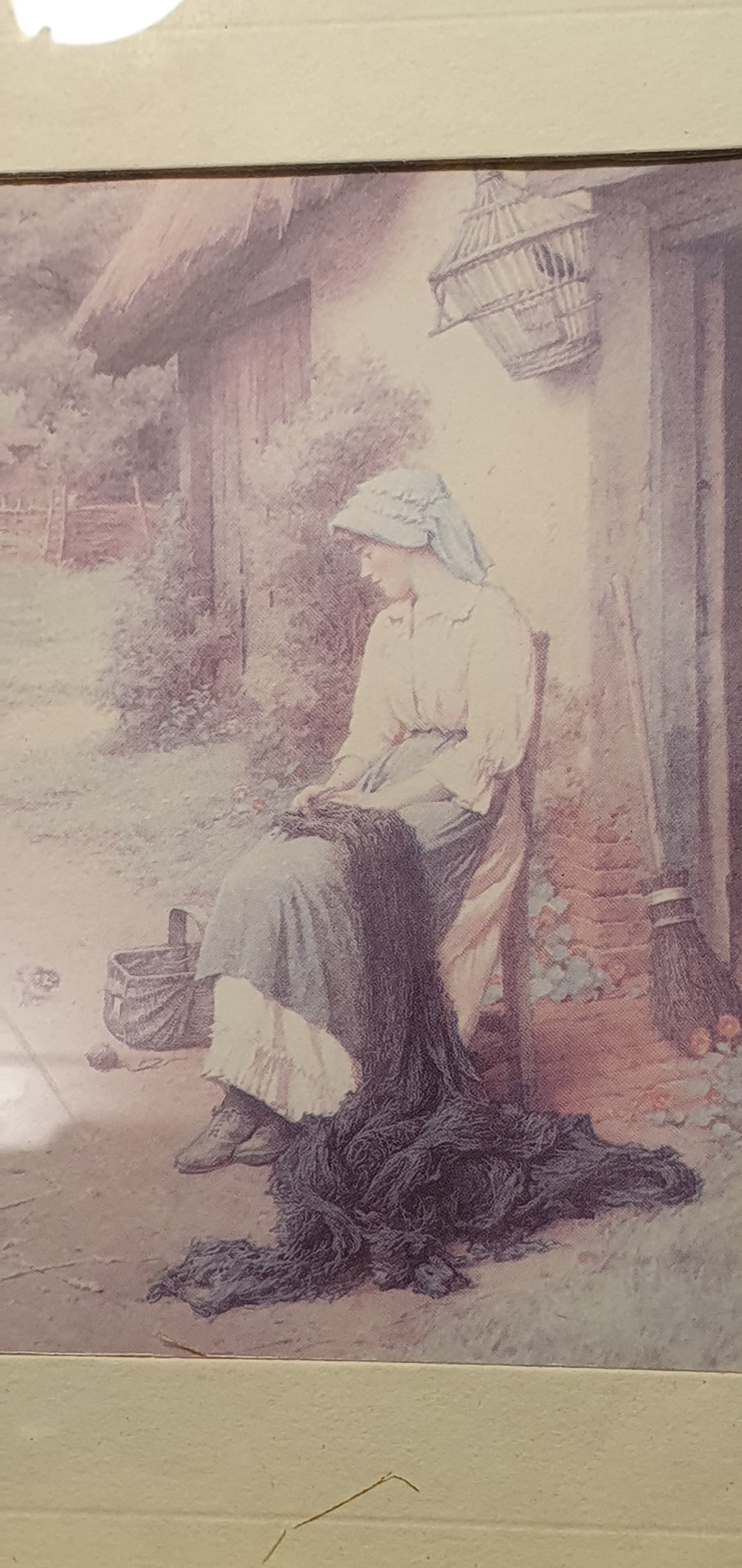 Vintage print - idyllic scene with a village girl