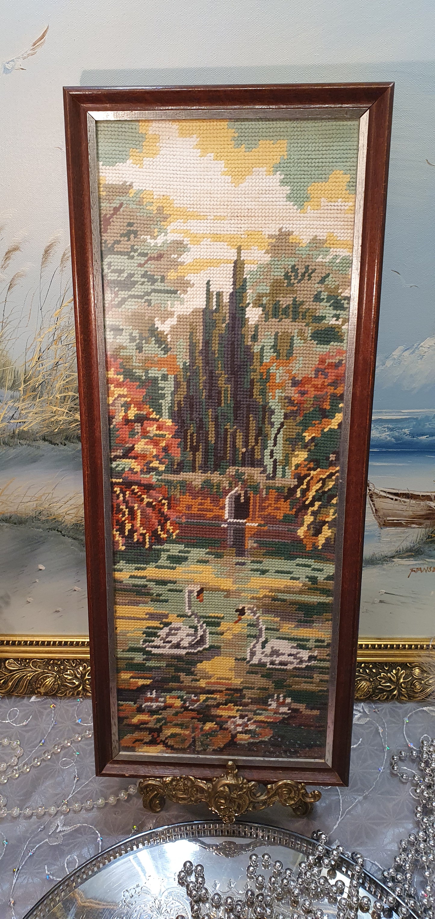 Tapestry "Autumn Idyll with Swans" - Handmade masterpiece