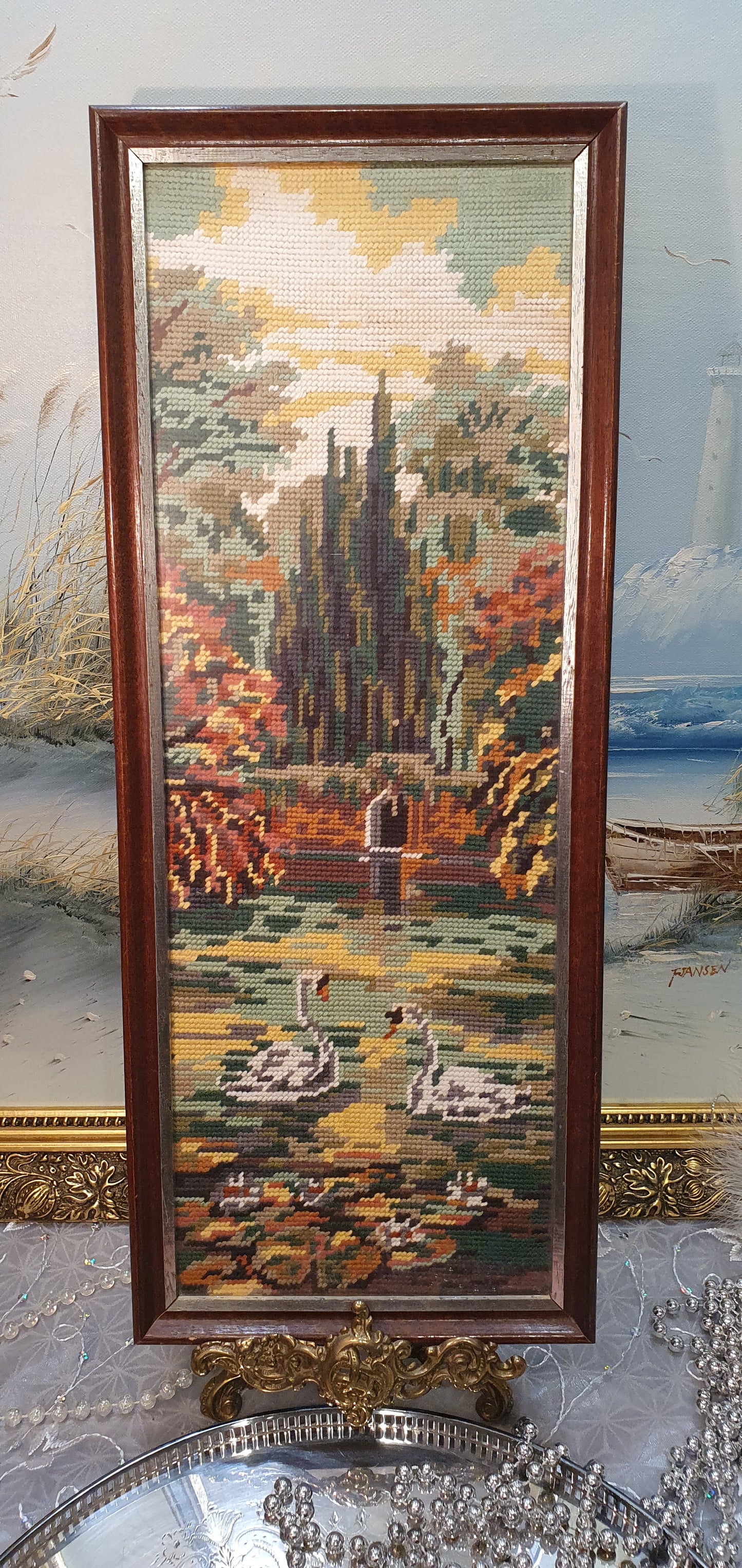 Tapestry "Autumn Idyll with Swans" - Handmade masterpiece