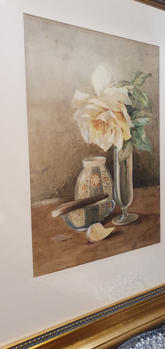 Антикварна Картина - прелестна натюрмортна композиция от 1899 година