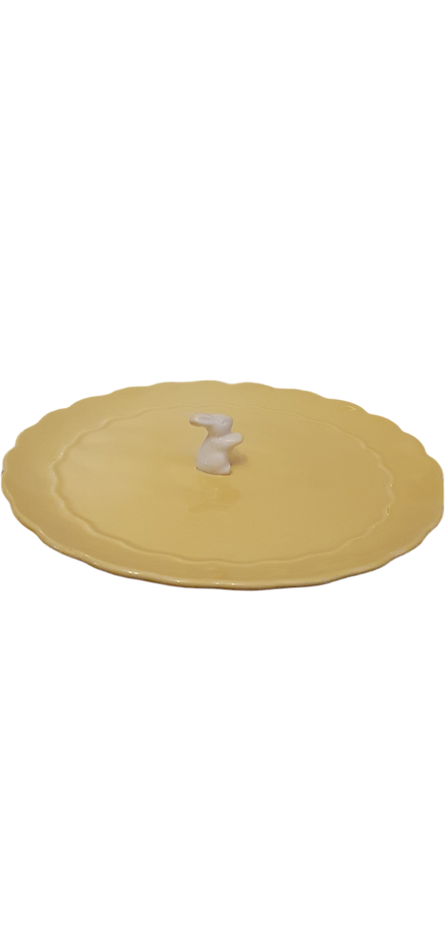 Elegant porcelain plate in soft yellow little bunny