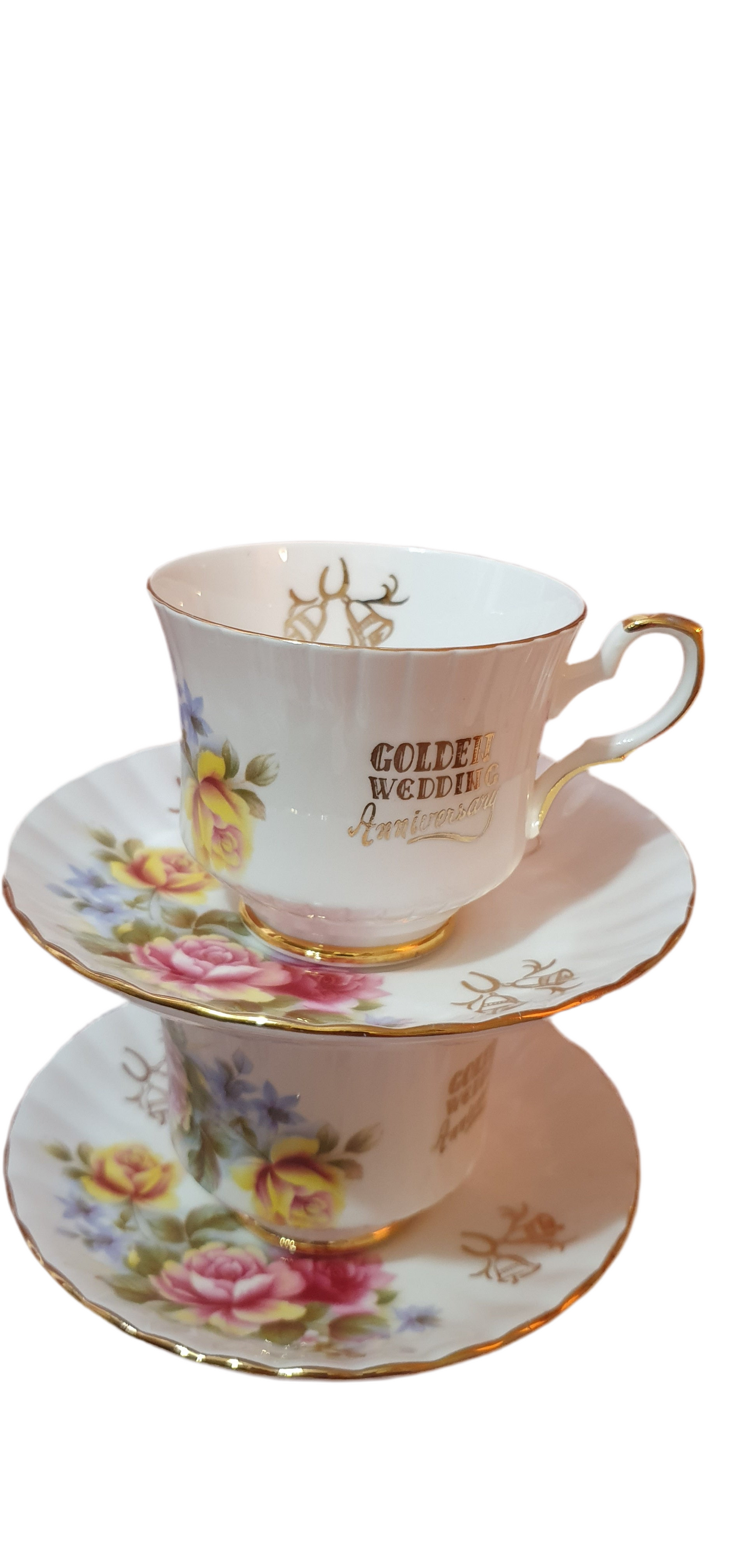 Set of 2 Royal Stafford "Golden Wedding" Cups and 2 Saucers